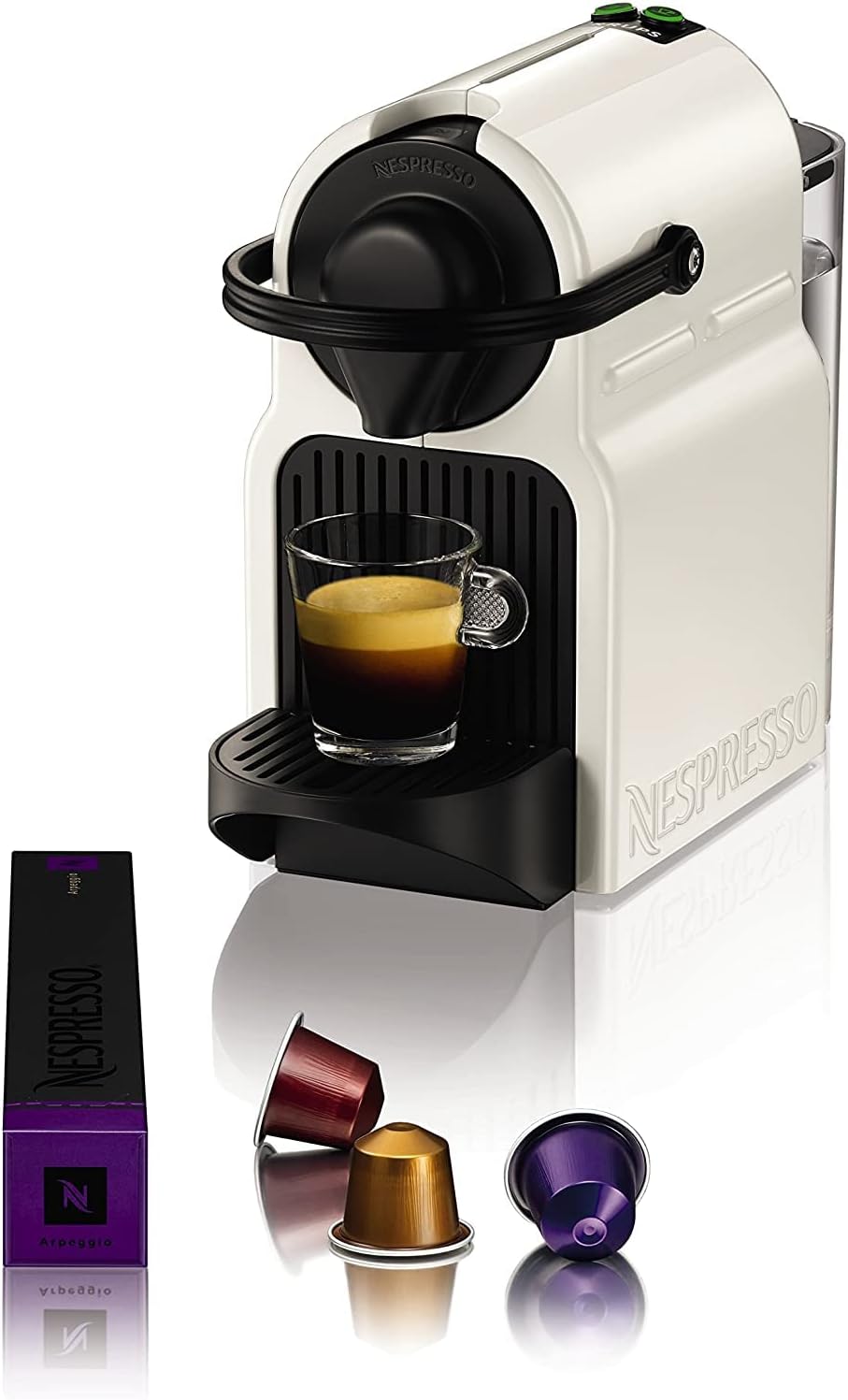 Nespresso Inissia XN1001, Macchina da caffè di Krups, Sistema Capsule Nespresso, Serbatoio acqua 0.7L, White(Bianco/Nero)