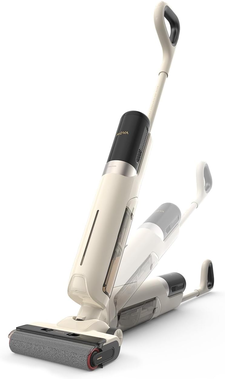 Mova K30 Aspirapolvere Lavapavimenti, Aspirazione da 18000 Pa, Design piatto a 180°, Pulizia dei Bordi su Due Lati, Asciugatura ad Aria Calda, Auto-pulizia con un Pulsante, Leggero
