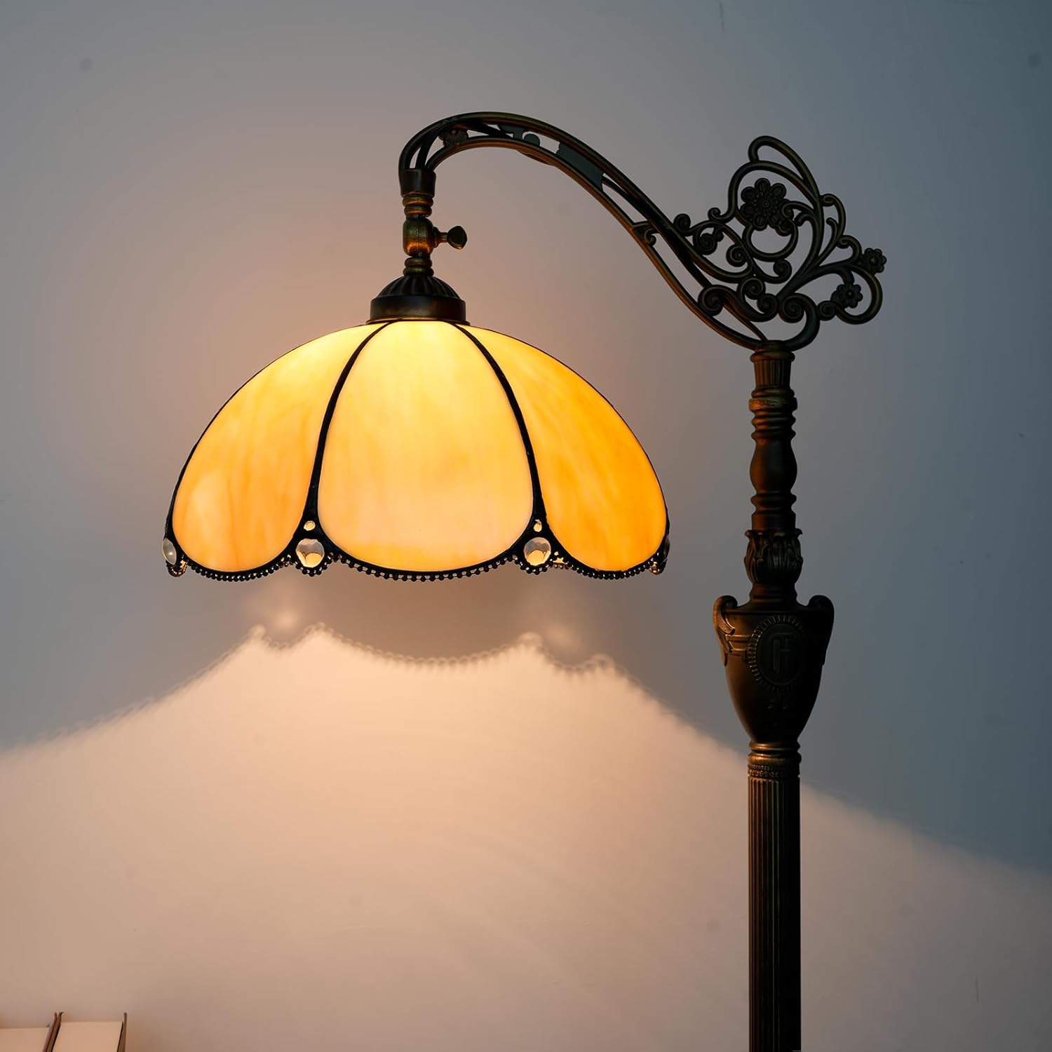 Floor Lamp with Colorful Glass Shade Adjustable Rustic Style Gooseneck Vertical Angle Lamp 63 Inch for Home Living Room Bedroom
