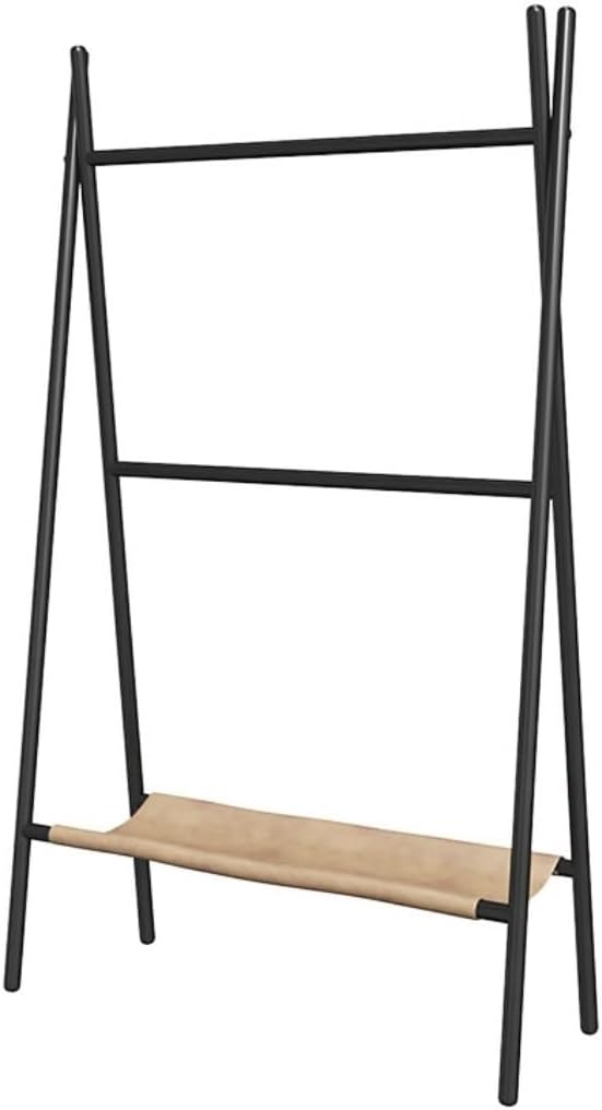 Portasciugamani da Terra Bagno Portasciugamani da Terra A 2 Livelli con Ripiano Portaoggetti in Metallo per Bagno Salvaspazio(Black)