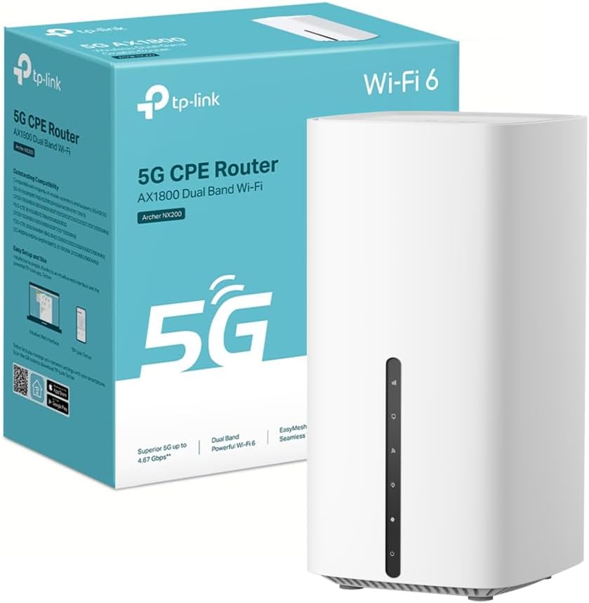 TP-Link Archer NX200 Router 5G Wi-Fi 6 AX1800 Mbps con SIM, Dual Band, Plug  Play, Porta Gigabit WAN/LAN, 4K-QAM, Beamforming, 8 × 5G/LTE, 2 × Wi-Fi Antenne Interne, EasyMesh, HomeShield