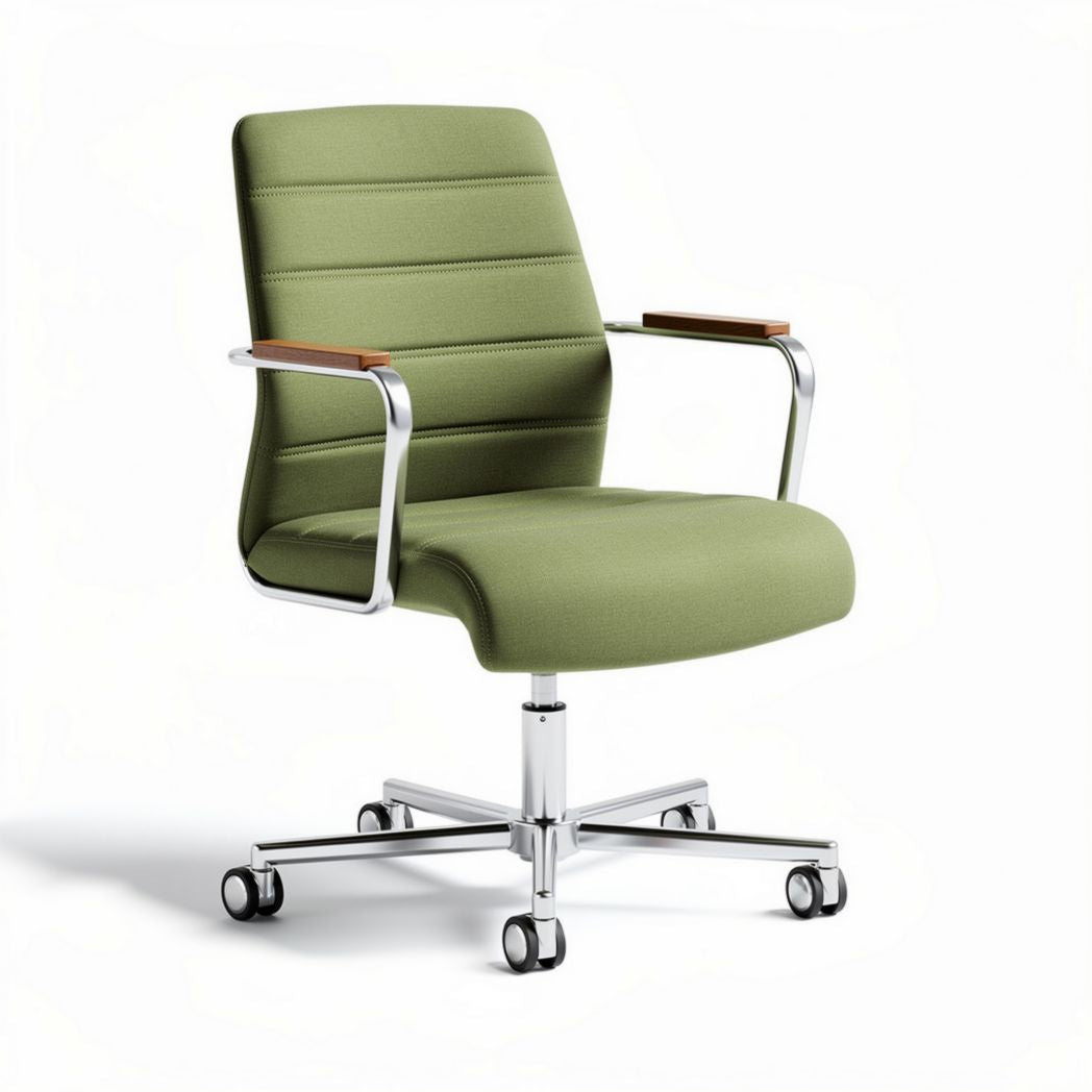 Sedia da ufficio girevole in tessuto con braccioli in legno – 60 x 60 x 90 cm
