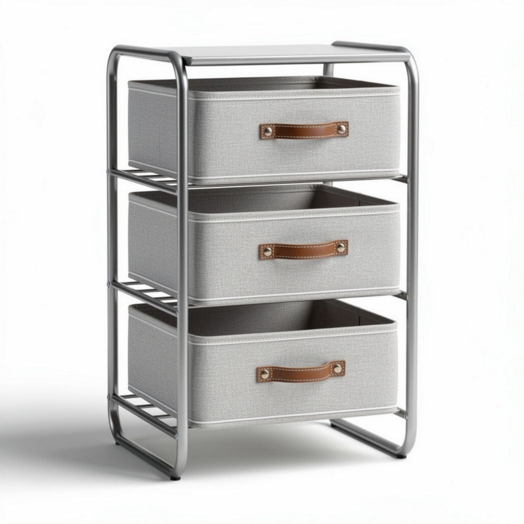 Mobile contenitore in metallo con cassetti in tessuto per organizzazione – 45 x 30 x 75 cm