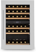 KLARSTEIN Vinsider 35D - frigorifero per vini e bevande, 128 litri, 41 bottiglie, 6 ripiani in legno, frigorifero da incasso, porta in acciaio inox, illuminazione interna LED, nero-argento(Argento)