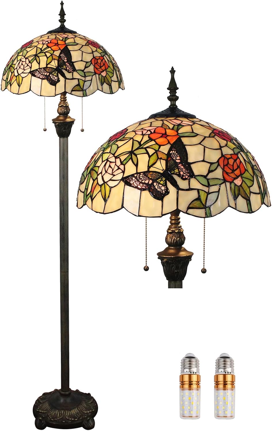 Floor Lamp Style 16 Inches Stained Glass Shades Design Lamp Art Deco Reading Lighting Bedroom Living Room Study Office Floor Lamp (Color:B-7)