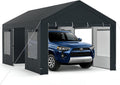 SOARS Tenda Garage Auto Esterno, Tettoia per Auto con Telaio in Metallo, Copertura in PE Resistente alle Intemperie, Capanno Giardino per Vehicolo, Bici, Moto, Attrezzi (Grigio, 305 x 586 x 280 cm)