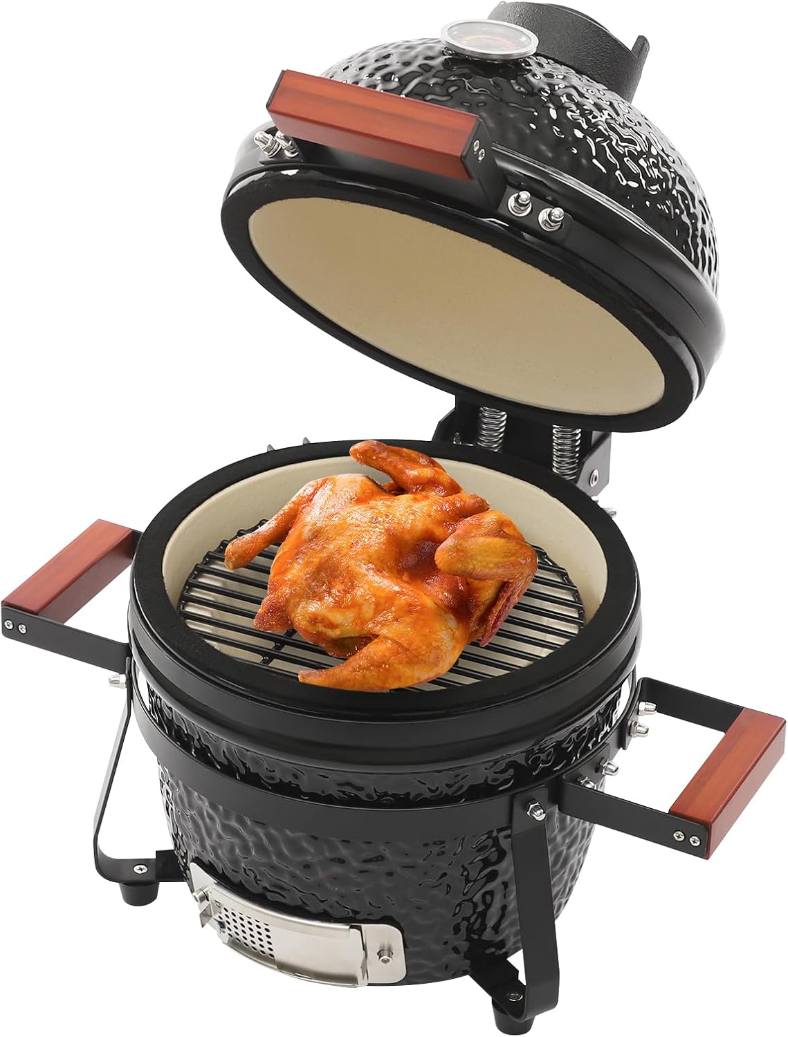 Barbecue Kamado in ceramica - Barbecue a carbonella - Diametro: 32 cm - Portatile - In ceramica - Con termometro e struttura - Per campeggio e giardino