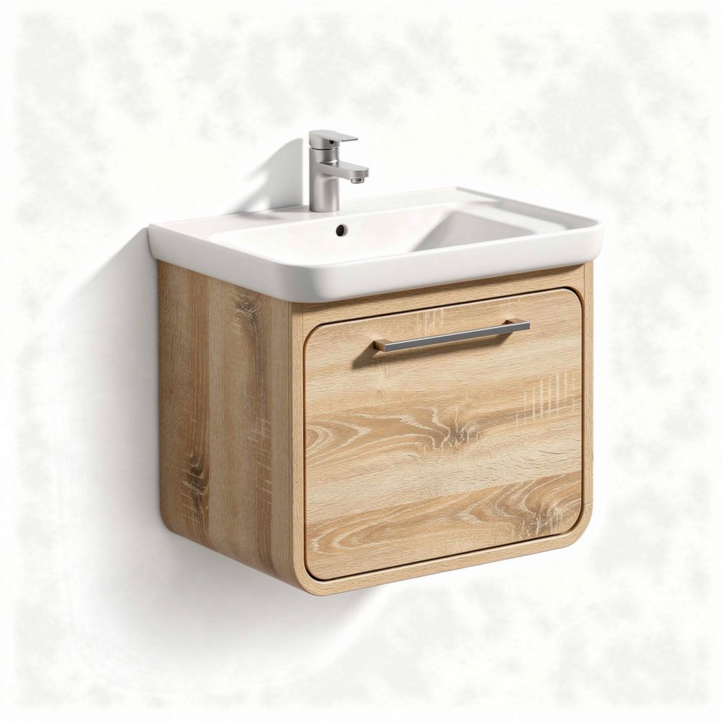 Mobile lavabo da bagno con anta in legno laminato e piano in ceramica – 80 x 45 x 50 cm