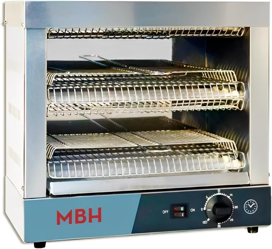 MBH - Tostapane Professionale INOX Elettrico Doppio Ristorazione. Tostapane industriale 2 Livelli per Bar e Buffet.