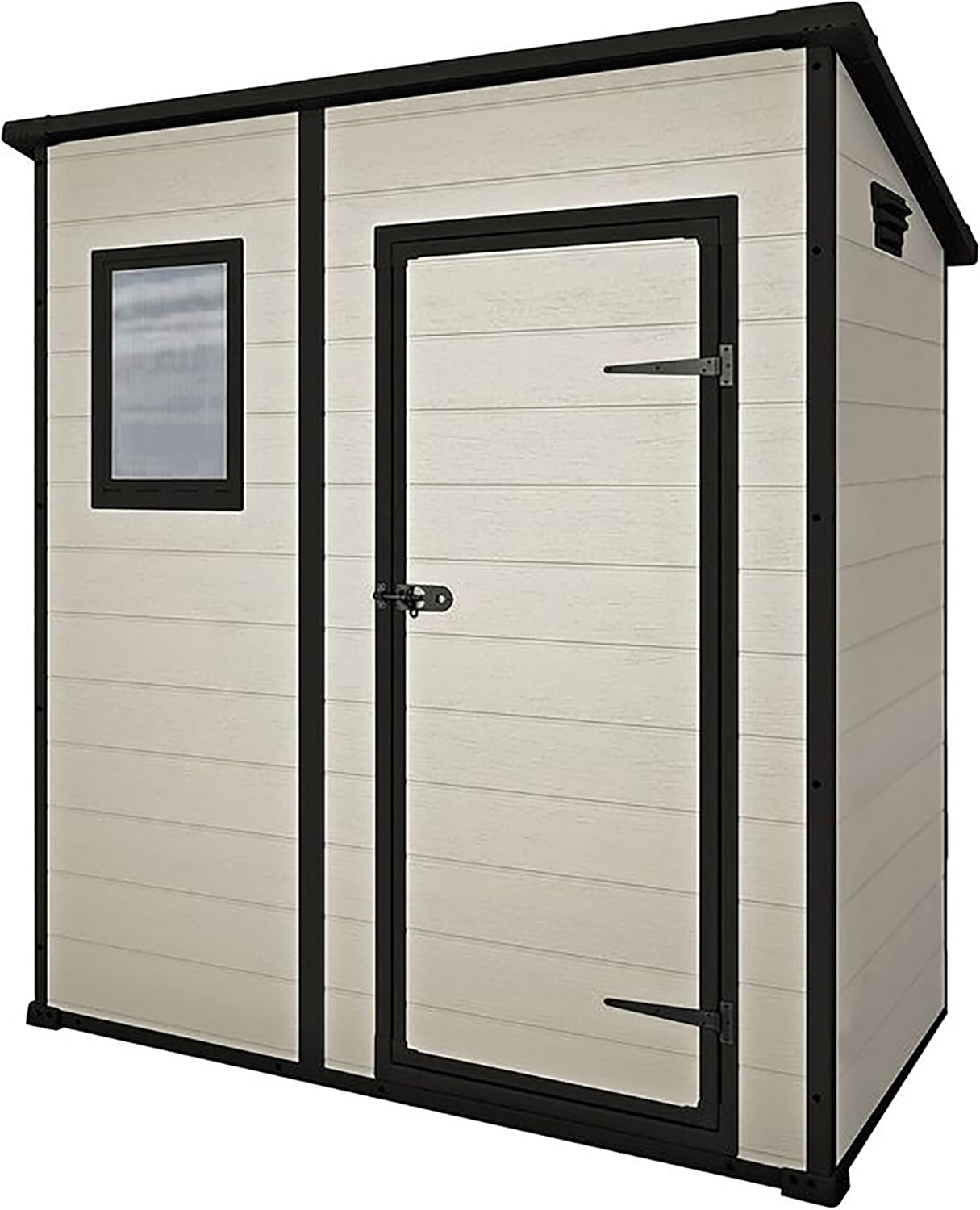 Keter Casetta da Giardino Manor Pent 6x4, Finitura Effetto Legno Graffiato, Beige, 183,5x111x200,5H Cm