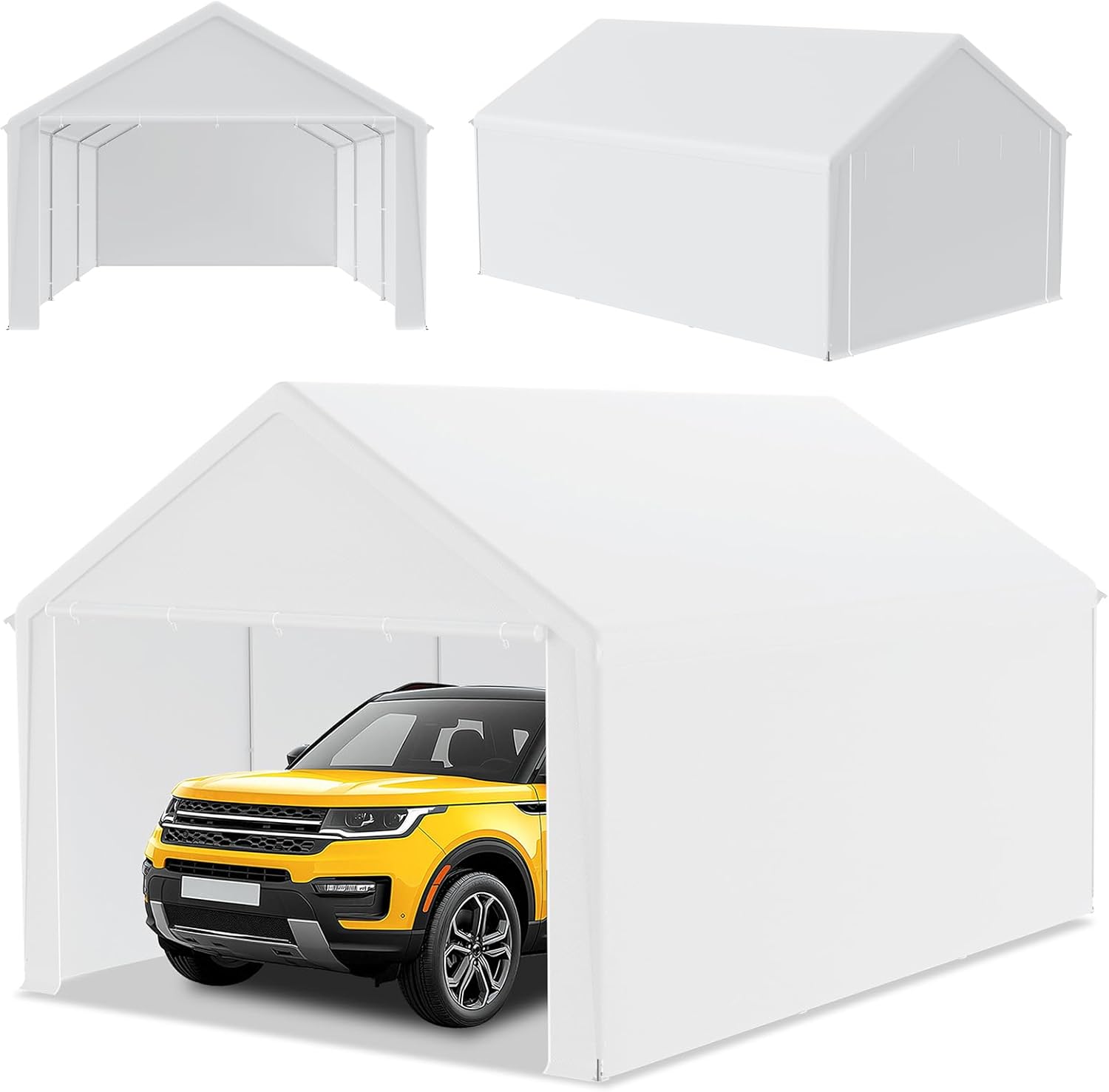 Tenda portaoggetti, tenda, garage, protezione robusta con telone in PE, resistente ai raggi UV, resistente ai raggi UV, rinforzo per tetto, per auto, camion, SUV, bianco, 4 m x 6