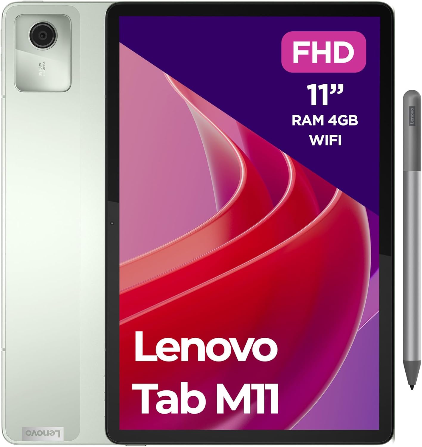Lenovo Tab M11, Tablet Display 11 WUXGA (1920x1200), MediaTek Helio G88, RAM 4GB, 128GB, WiFi, Android 13 – Scocca in alluminio, Seafoam Green, Lenovo Tab Pen Inclusa - Esclusiva Amazon