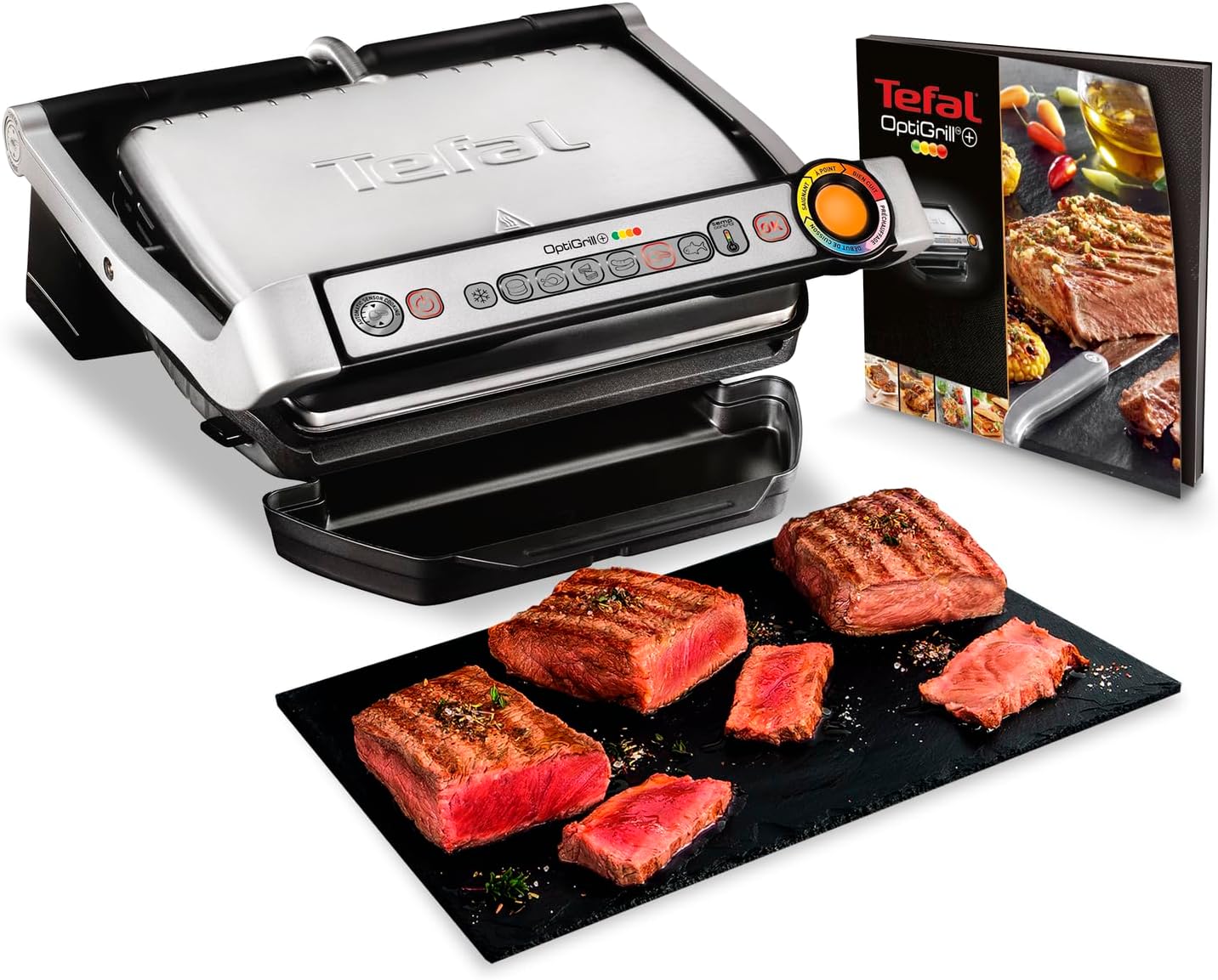 Tefal GC712D12 Fry top da cucina, 7 modalità di cottura, Indicatore di avanzamento, Sensore di spessore, Teglie estraibili ed estraibili, 2000 W, Alluminio, Nero, Area grill standard (33 x 20 cm)