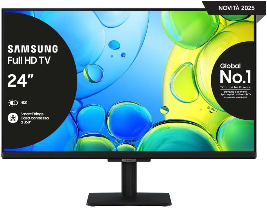 Samsung Full HD Smart TV 24'' UE24F6000FUXZT, Hyper Real Processor, HDR  Pur Color, Smart Experience, OTS Lite  Adaptive Sound, SlimLook Design, edizione speciale PACCHETTO INTRATTENIMENTO, 2025