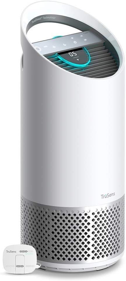 Leitz TruSens Purificatore d'Aria Z-2000, Lampada UV-C per Ridurre Virus e Batteri Presenti nell'Aria, Allergeni, Polvere e Cattivi Odori, per Ambienti di Medie Dimensioni, fino a 35m², Bianco/Argento