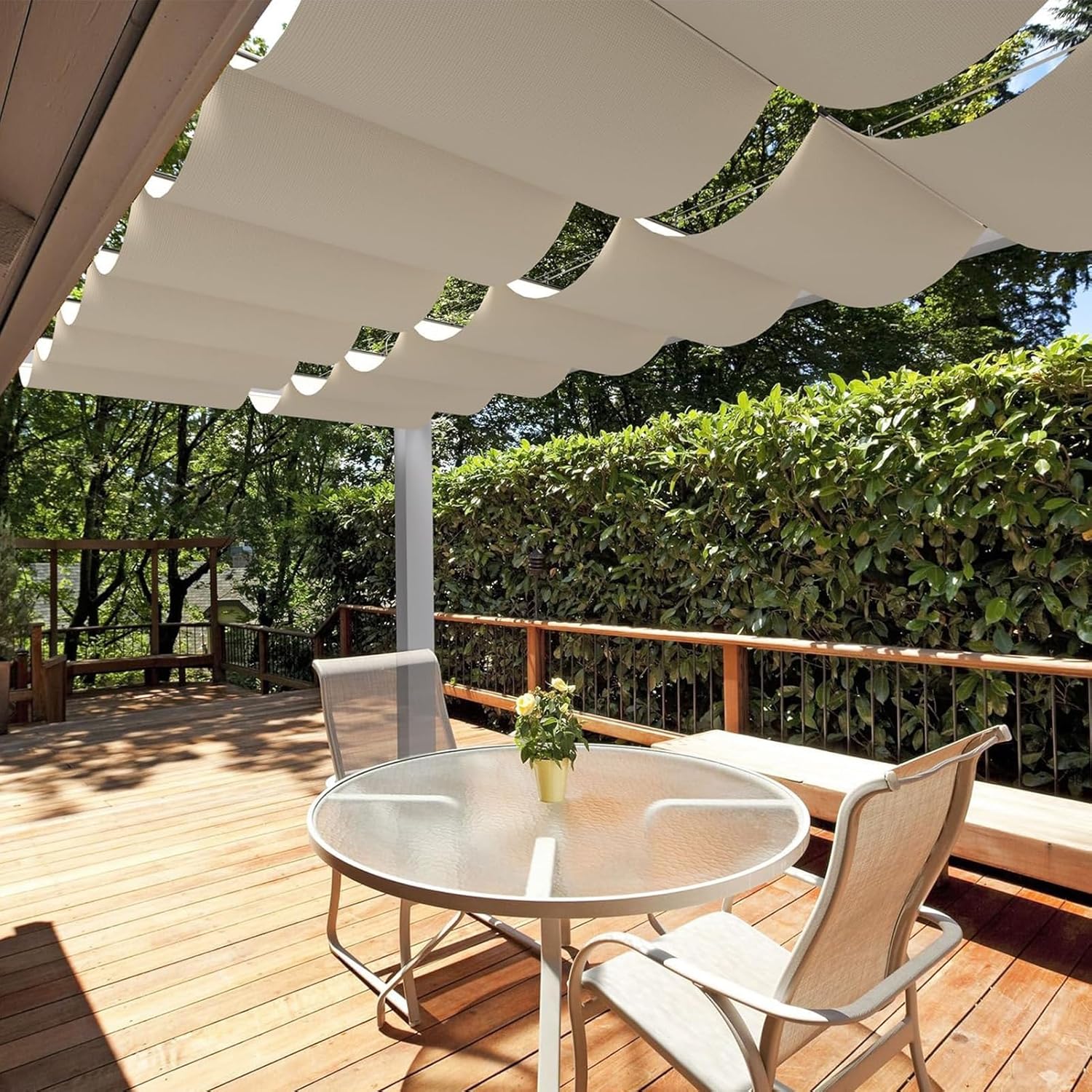 Waterproof Sail Shade Retractable Wave Sliding Sail Awning Sun Shade UV Protection with Eyelets for Patio, Garden, Backyard, Terrace, Trellis and Gazebo(Beige, 2 x 6 m (6'x20'))