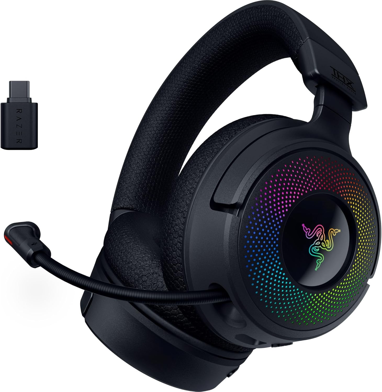 Razer Kraken V4 - Cuffia da gioco wireless (connettività a 3 modalità, Driver TriForce da 40mm, illuminazione del auricolare RGB a 9 zone, regolazione del mix e del volume, THX Spatial Audio) Nero
