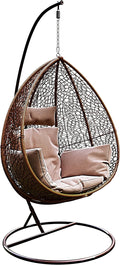 Hanging Armchair Hanging Chair in Poly Rattan for Indoor Outdoor Garden Terrace Self-supporting with Steel Frame and Removable Cushions Design Seat Capacity 130 kg Brown