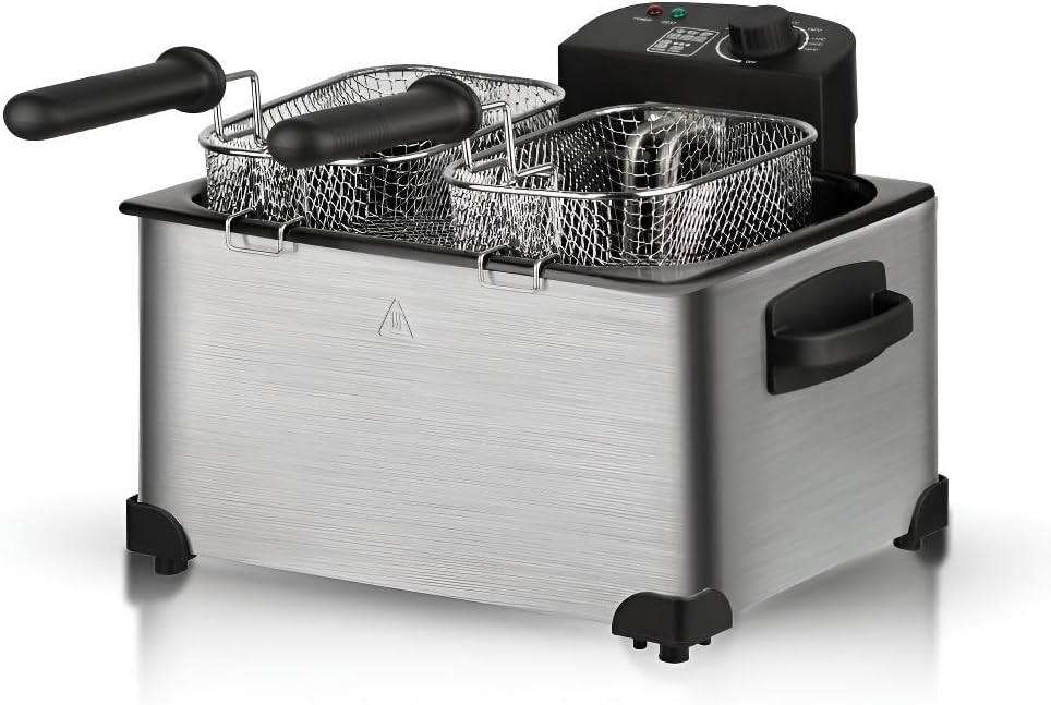 Friggitrice elettrica a doppio cestello per uso domestico e commerciale, controllo a temperatura per patatine fritte, bastoncini di pasta fritta, kebab, pollo