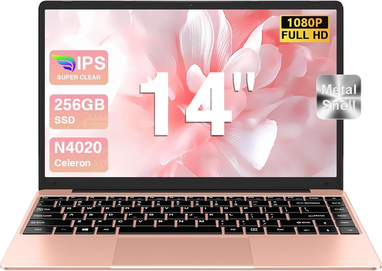 2025 Newest PC Portatile 14 Pollici Laptop Win 11 256 GB ROM Celeron N4020 2.4G+5G WiFi upto 2.8 GHz Supporta l'espansione SSD 1TB 4.2 USB HDMI Tastiera Italiana Membrana Mouse Senza Fili-Oro rosa(Gold)