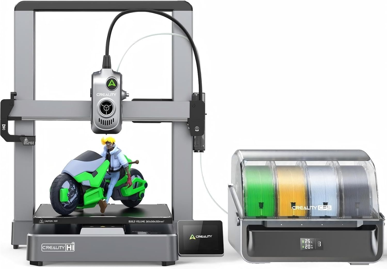 Creality Hi Combo (A) Stampante 3D Multicolore (16 Colori) con CFS, 500mm/s Alta Velocità, Autolivellamento, Lettura Filamento e Anti-Blocco, 95% Preassemblato, Struttura Metallica 260x260x300 mm