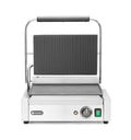 HENDI Piastra Elettrica a Contatto, Grill/Griglia Panini Professionale, Piastre Liscia e Rigata in Ghisa Smaltata, 230V, 2200W, 430x375x(H)216mm, Acciaio Inox