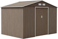 Outsunny Casetta da Giardino 4.9 m² con Fondazione, 4 Prese d'Aria e 2 Porte Scorrevoli, Capanno Porta Attrezzi in Lamiera d'Acciaio, 277x195x192 cm, Marrone Chiaro