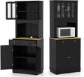 KOMFOTTEU Credenza Alta da Cucina 170 cm con Ante e 2 Cassetti, Mobile Portaoggetti con Dispositivo Antiribaltamento e Ripiani Regolabili, Armadio a Buffet per Sala da Pranzo, Soggiorno (Nero)