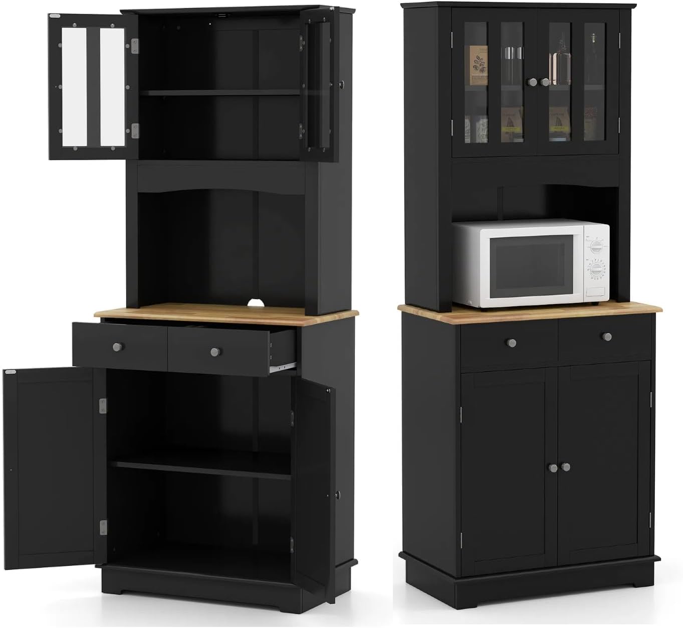 KOMFOTTEU Credenza Alta da Cucina 170 cm con Ante e 2 Cassetti, Mobile Portaoggetti con Dispositivo Antiribaltamento e Ripiani Regolabili, Armadio a Buffet per Sala da Pranzo, Soggiorno (Nero)