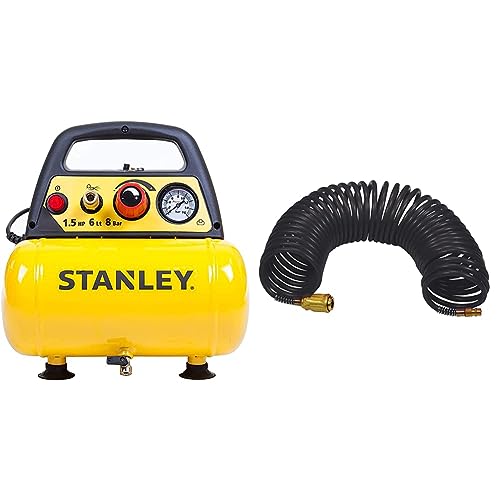 Stanley D 200 Compressore 6 Lt 1,5Hp, Pressione Max 8 Bar/116 Ps, Rumorosità 97 Db, ‎38 x 38 x 35 cm, 9 Kg  Tubo Spiralato 10 Metri Attacco Rapido : Amazon.it: Fai da te