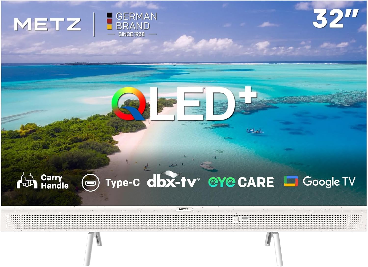 Metz 32 Pollici Smart TV QLED, 32MQE7100Z Televisione Portatile, Power-C (Compatibile con Power Bank), HDR10, dbx-TV, Dolby Audio, Chromecast, Controllo Vocale,Tuner DVB-T/T2/C/S/S2/Analogico