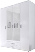 AVANTI TRENDSTORE - Kalle Laminated Wood Wardrobe with 4 Hinged Doors and 2 Drawers, Available in 2 Different Colours, Dimensions: LAP 160 x 196 x 54 cm (White)