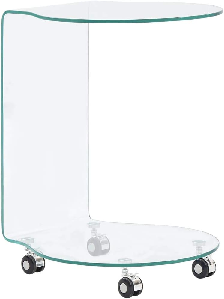 Tavolino Design Moderno in Vetro Temperato con Ruote, Salotto Design