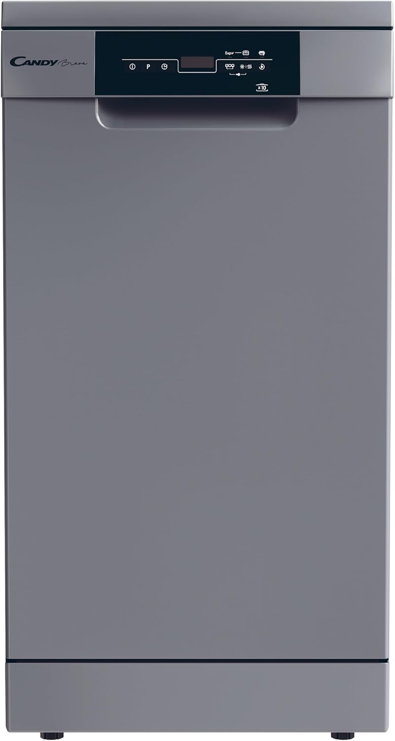 Candy Brava CDPH 2D1047S Lavastoviglie Slim a Libera Installazione, 10 Coperti, 5 Programmi, Ciclo Rapido, Classe E, AxLxP 85x45x58 cm, Argento [Classe di efficienza energetica E](Argento)