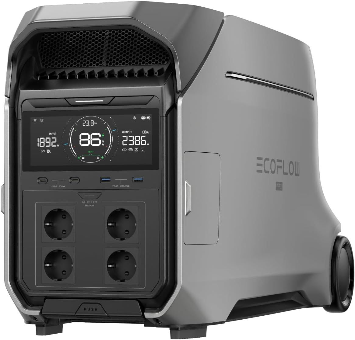 ECOFLOW Centrale elettrica portatile DELTA Pro 3, batteria LFP 4096Wh, espandibile a 12kWh, uscita CA 4000W, il prodotto è inutilizzato, solo una parte dell'imballaggio è difettosa(Ricondizionato)