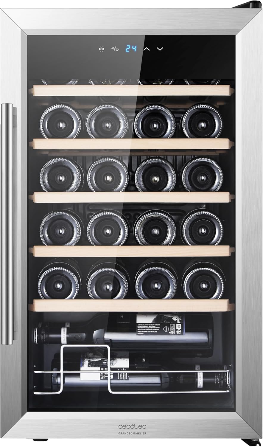 Cecotec Enoteca 24 Bottiglie - Frigorifero per Vini Bolero GrandSommelier 2450 Inox Compressor. Temperatura regolabile di 5-18 °C, alte prestazioni, funzionamento silenzioso e senza vibrazioni