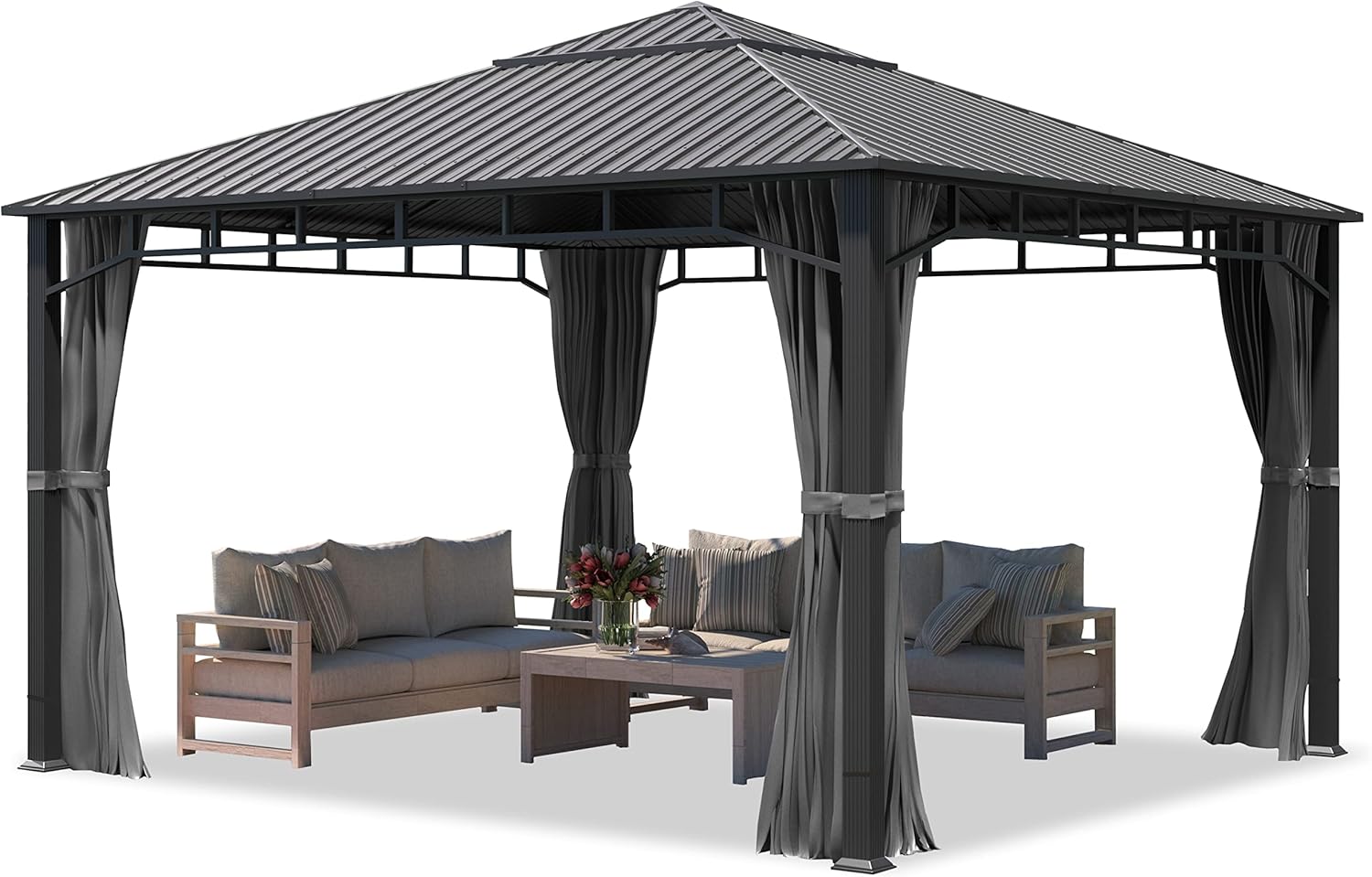 TOOLPORT Garden Gazebo 4 x 4 m Hardtop Steel Roof 4 Side Panels Grey Profile Approx. 90 x 90 mm